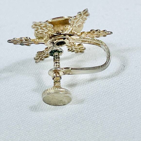 Vintage Guilloche Enamel Painted Roses Earrings Snowflake Gold Tone Non Pierce - Picture 4 of 6